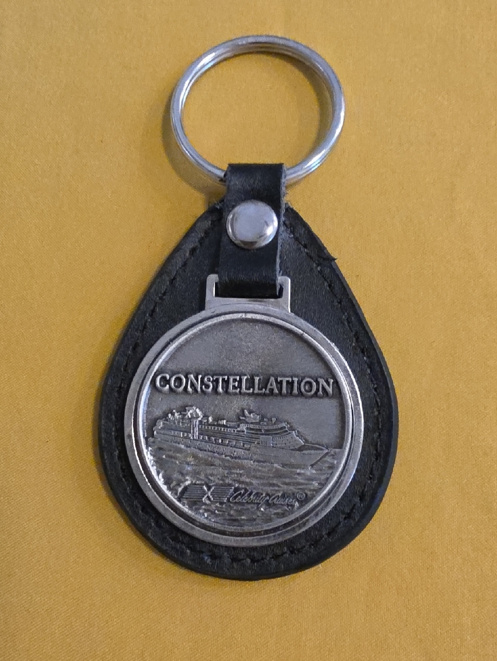 Souvenir Vintage Celebrity Cruises "Constellation" Pewter & Leather Keychain Fob